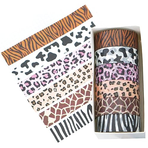 Miniatura 4 de MOZXIRZ 6 rollos de cinta washi con estampado de animales de leopardo, vacas de guepardo, cebra, cinta adhesiva decorativa para manualidades,