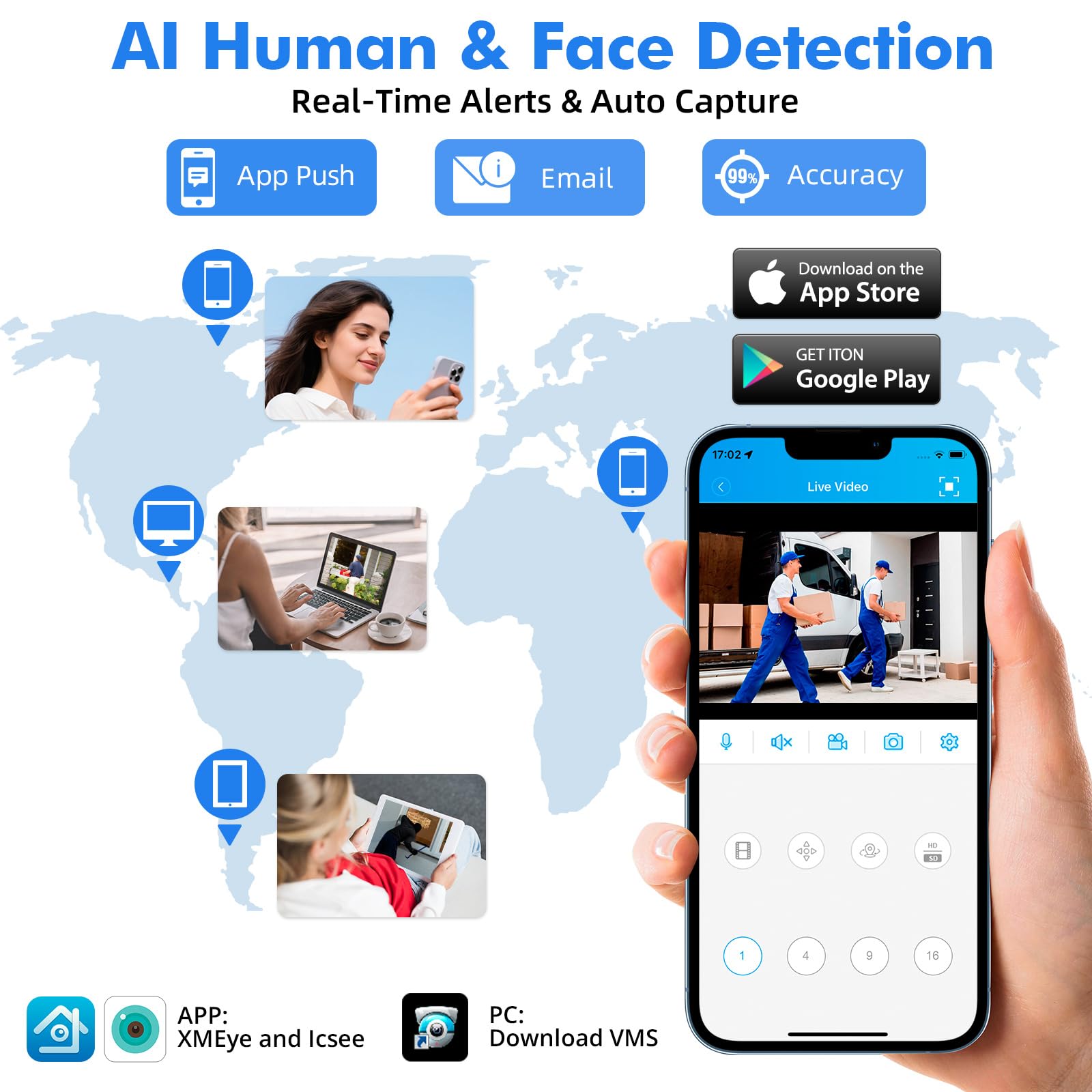 DVR 8 Canali di Sorveglianza, Videoregistratore 5MP Lite 6 in1 Registratore di Sicurezza con HDD 2TB, Rilevamento di Persone/Veicoli per Sistema di Telecamere CCTV Analogico/XVI AHD TVI CVBS CVI IP
