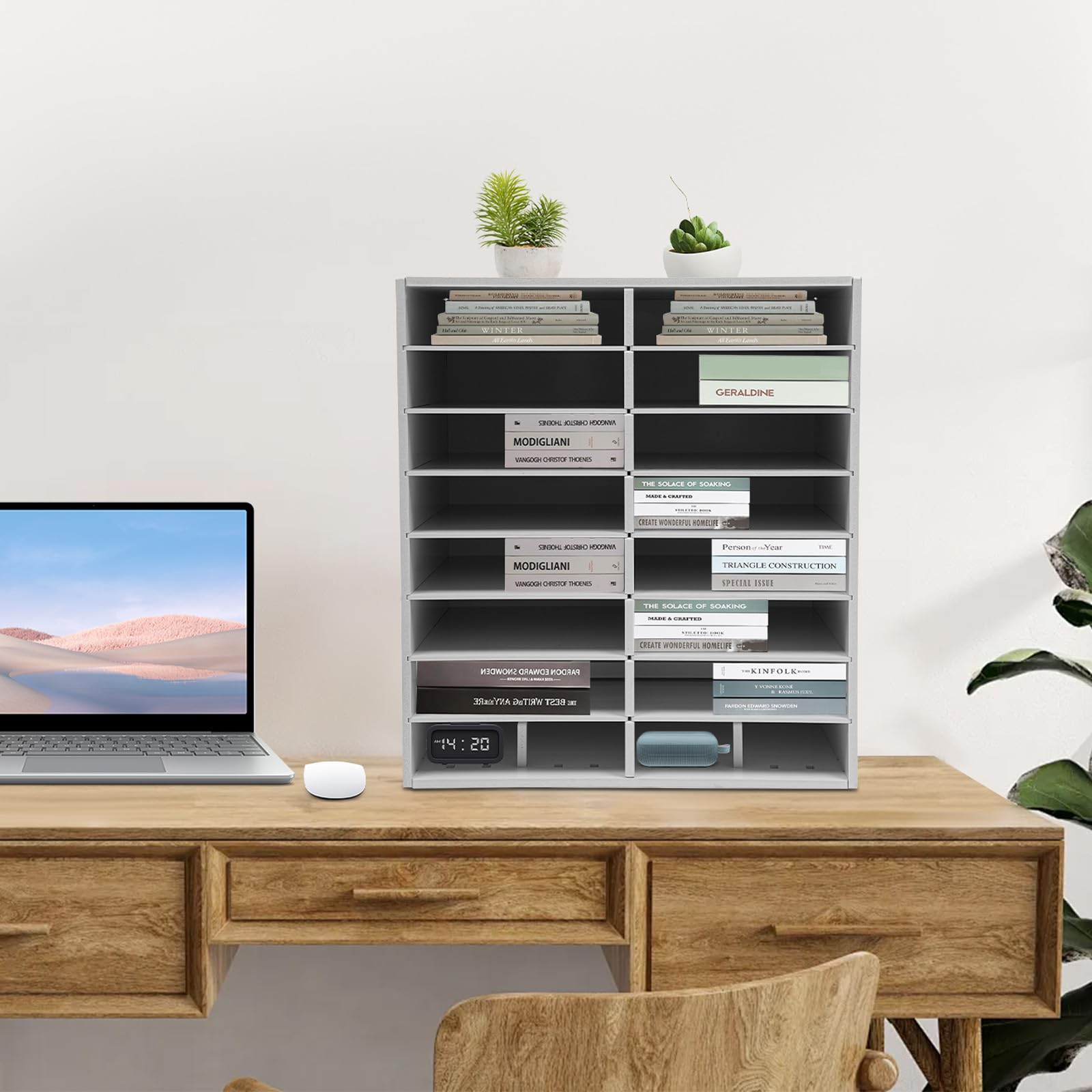 Dokumentenablage mit 16 Fächern, Schreibtisch Organizer Weiß | Aktensortierer, 16 Fächer in 2 Spalten, 8 Ebenen, 50 kg Gesamtlast, PVC, für Büro, Arbeitszimmer und Schule