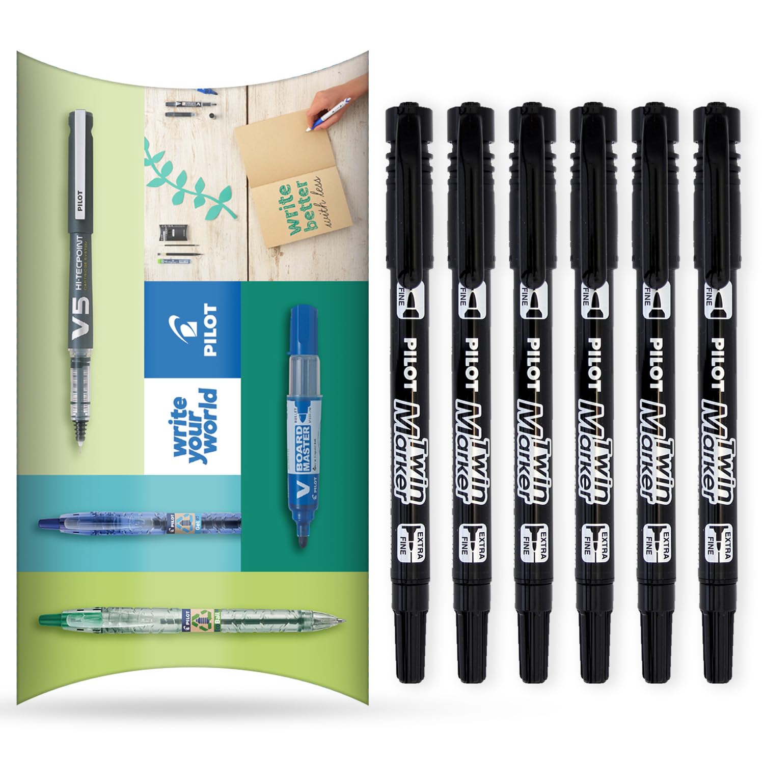 PILOT Twin Marker Pen, Permanent 2-in1 Markers, Fine & Extra Fine Dual Tips, 76% Recycled Begreen Range