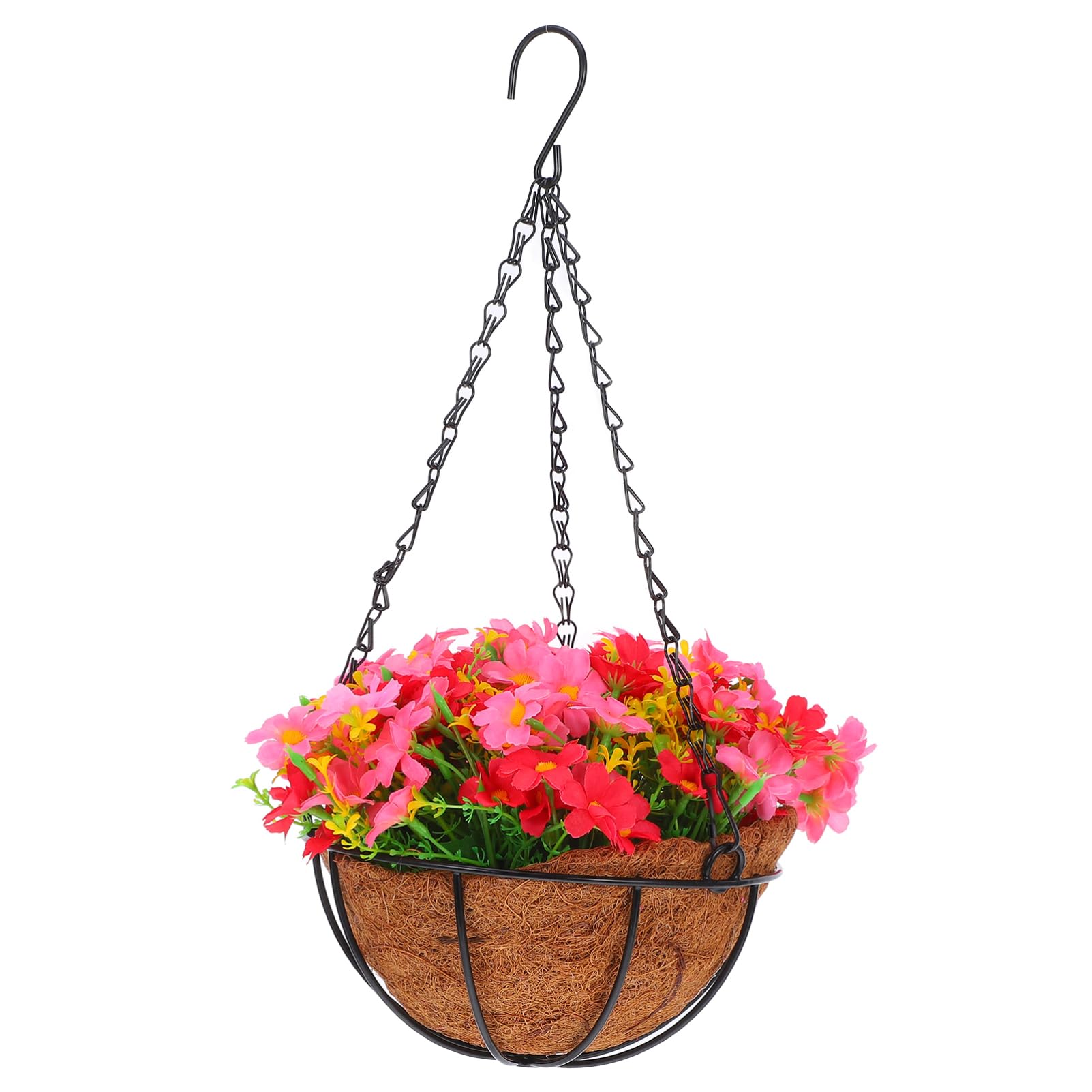 Happyyami Künstlicher Hängeblumenkorb aus Eisen, Rosa, für Draußen
