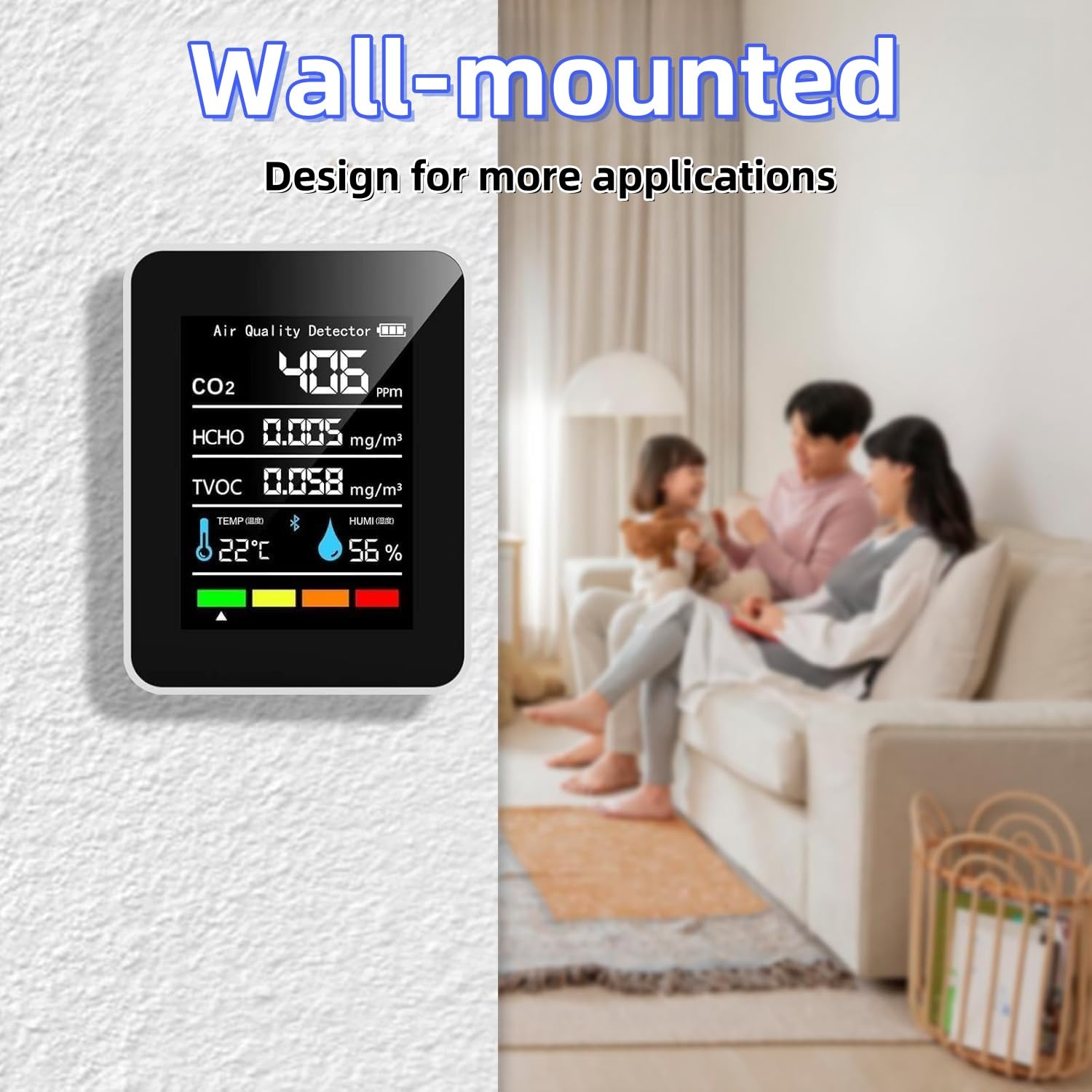 5-in-1 Luftqualitätsmonitor für den Innenbereich, professioneller tragbarer Detektor und genauer CO2-, HCHO-, TVOC-, Feuchtigkeits- und Temperaturanzeige, LED-Display, 2 Sekunden, für Zuhause, Büro