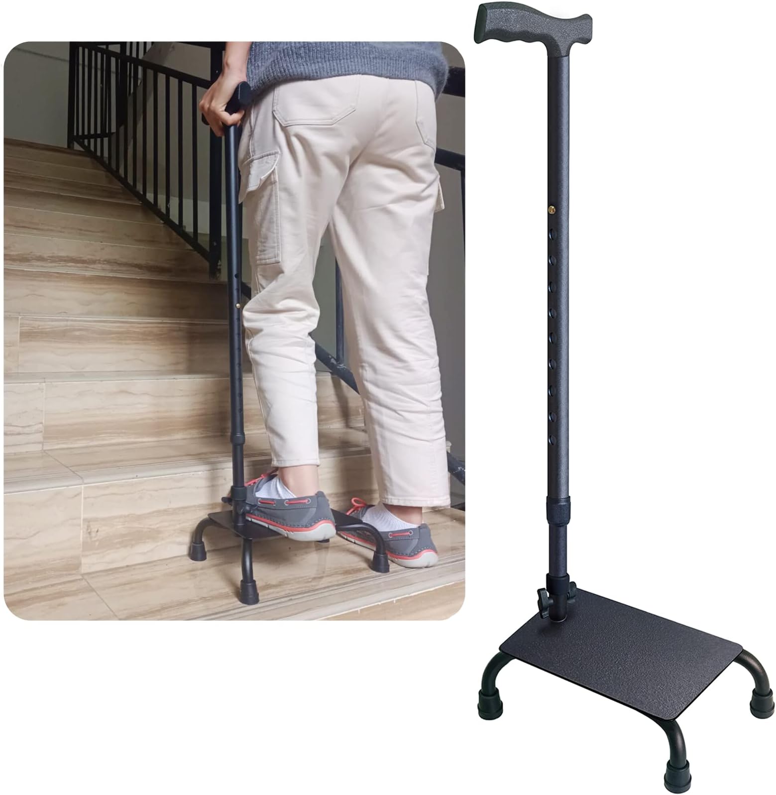 Aliseniors Adjustable Stair Climbing Assist Cane for Seniors, Step Stairs Walking Mobility Aid for Up&Down, Portable Walking Sticks Stair Lift for Seniors, Post-Surgery Recovery, Sore HIPS & Knees