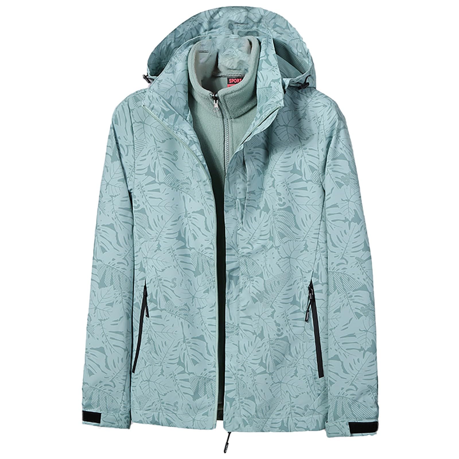 Veste 3 en 1 pour femme - Imperméable - Veste de pluie pour femme - Veste d'extérieur avec capuche - Veste de ski - Doublure chaude - Veste fonctionnelle - Grande taille - Manteau d'hiver léger