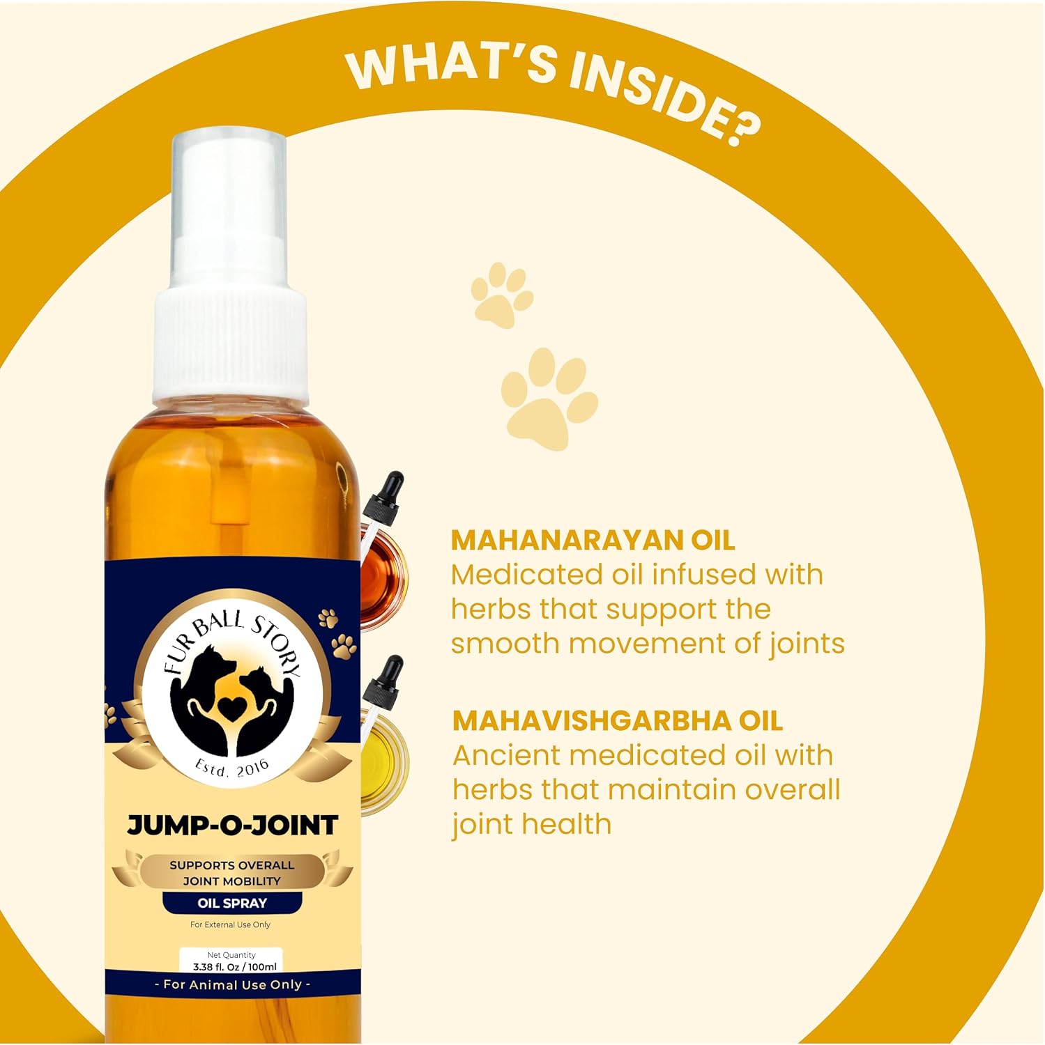 Fur Ball Story Jump-O-Joint Oil Spray - Muscle & Joint Massage Oil for Dogs & Cats | Supports Active Lifestyle (3.38 fl Oz)