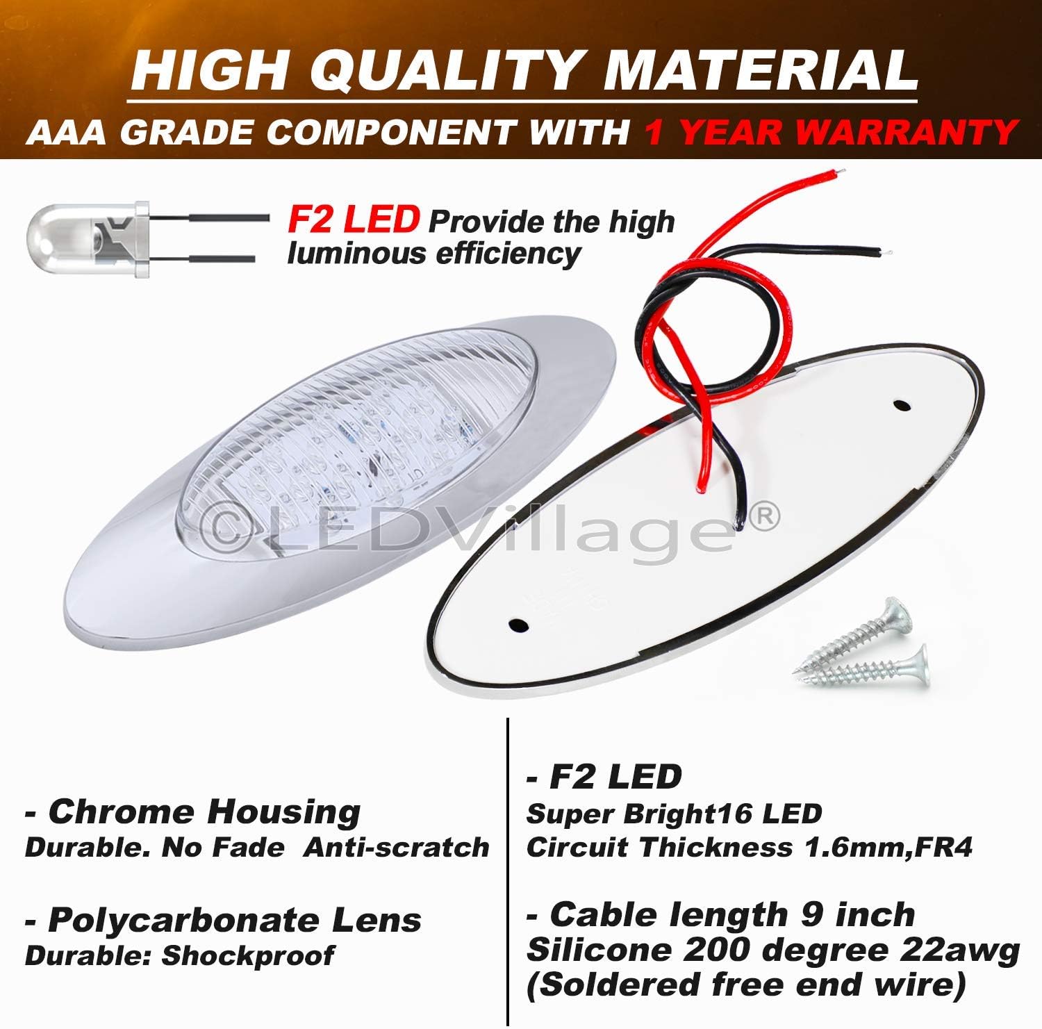 23 Pcs 6.5” Oval LED Clear Lens Amber Side Marker Lights 16LED Clearance Lights with Chrome Bezel Replacement 12V DC for Truck Peterbilt Kenworth Freightliner