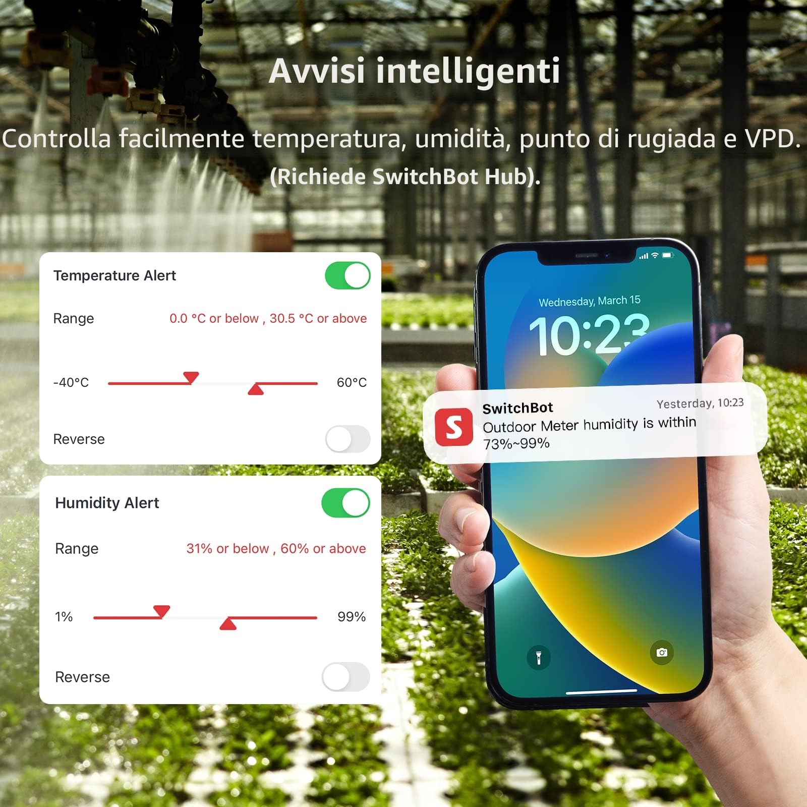 SwitchBot Termometro Igrometro da Esterno IP65 Bluetooth 100m Sensore di Rugiada VPD Umidità Assoluta