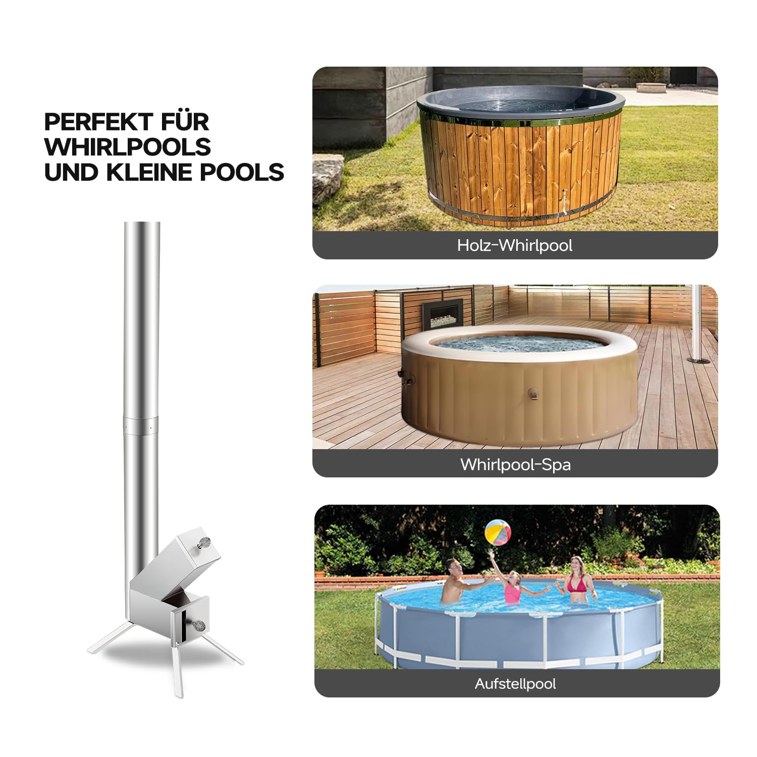ECOPOOLTECH Poolheizung Holz, Wärmepumpe Pool mit Brennholz aus Titan Outdoor Warmwasser Wärmepumpe für Kleiner Pool, Badewanne, Whirlpool Poolheizung Holzofen