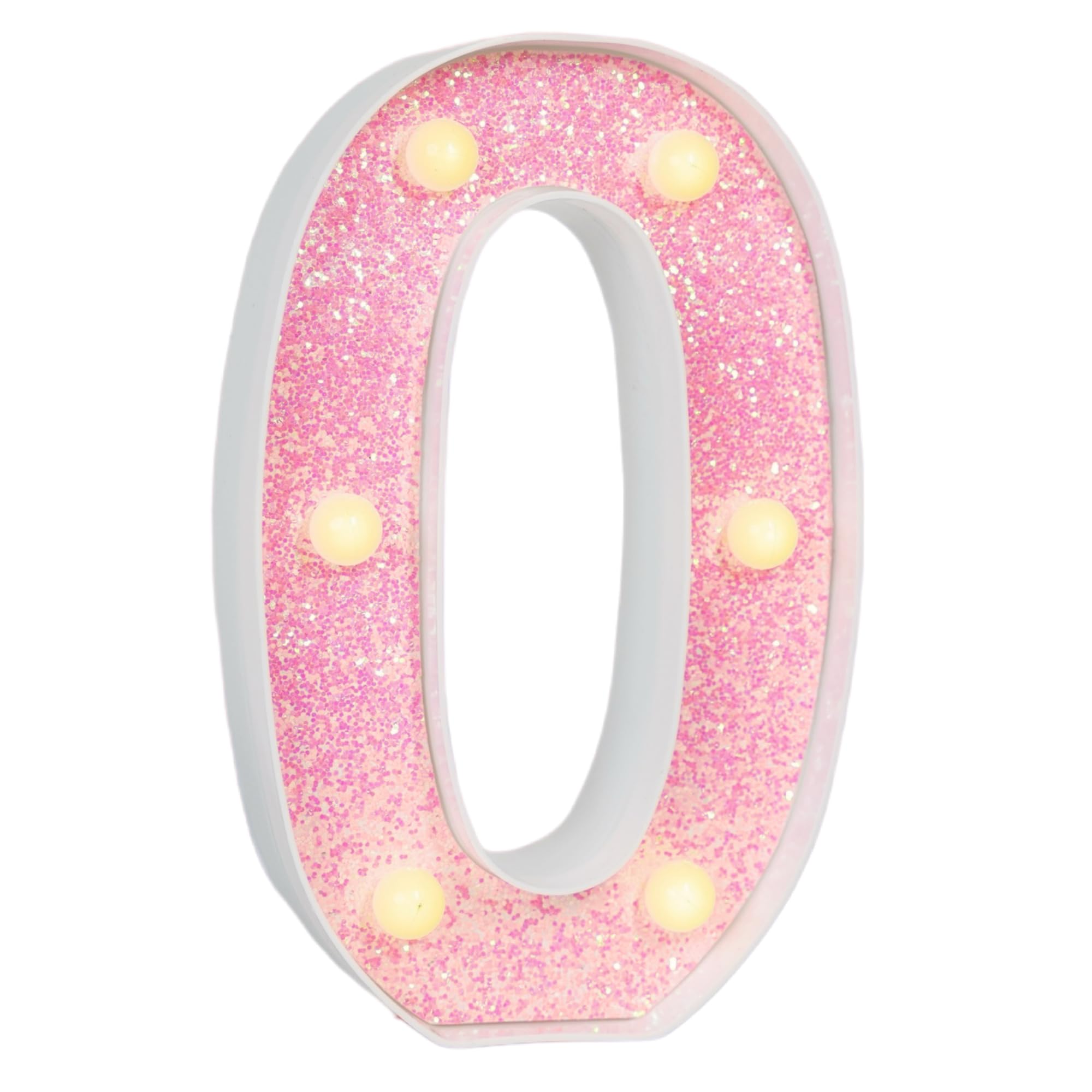 EUFONY Pink Glitter Marquee Light Up Numbers, LED Number Lights Battery Operated for Girls 10th 20th Pink Birthday Party Table Decorations, Wall Decor for Girl Bedroom, Number 0 Sign Warm White Lights