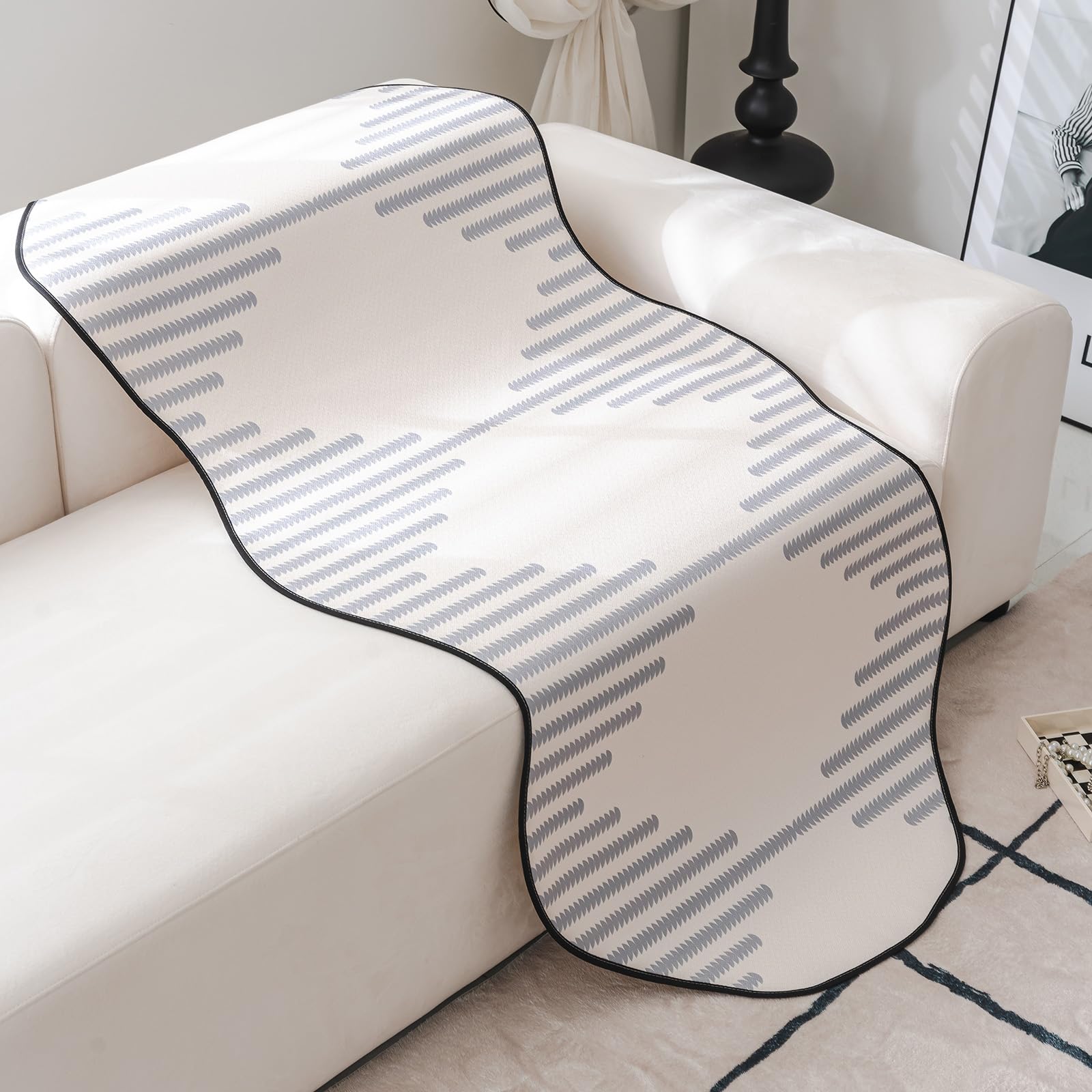 DREAMINGO Non Slip Couch Cushion Cover Beige Grey Sofa Cover Washable Pet Couch Protector Irregular Shape Sofa Slipcover Woven Chenille Thick Funiture Cover Sofa Cushion Couch Cover 35.4"x70.8" — image 1