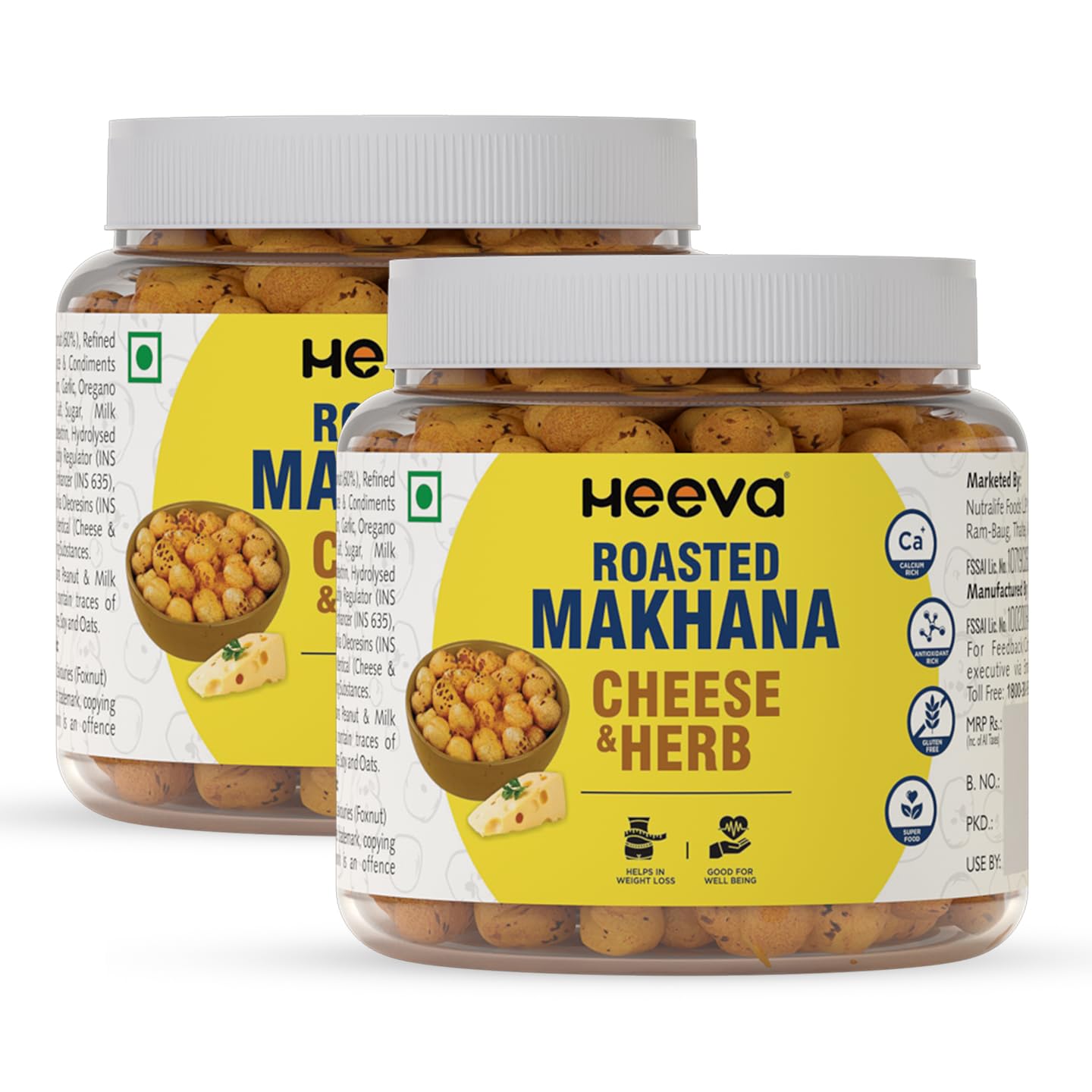 Heeva Roasted Makhana | Foxnut | Cheese & Herbs Flavour 100g (Pack of 2) | Gluten Free | Roasted - Not Fried | No Cholesterol | Healthy Super Food | Calcium Rich | Phool Makhana (B0CC55QXQ9) Amazon Price History, Amazon Price Tracker