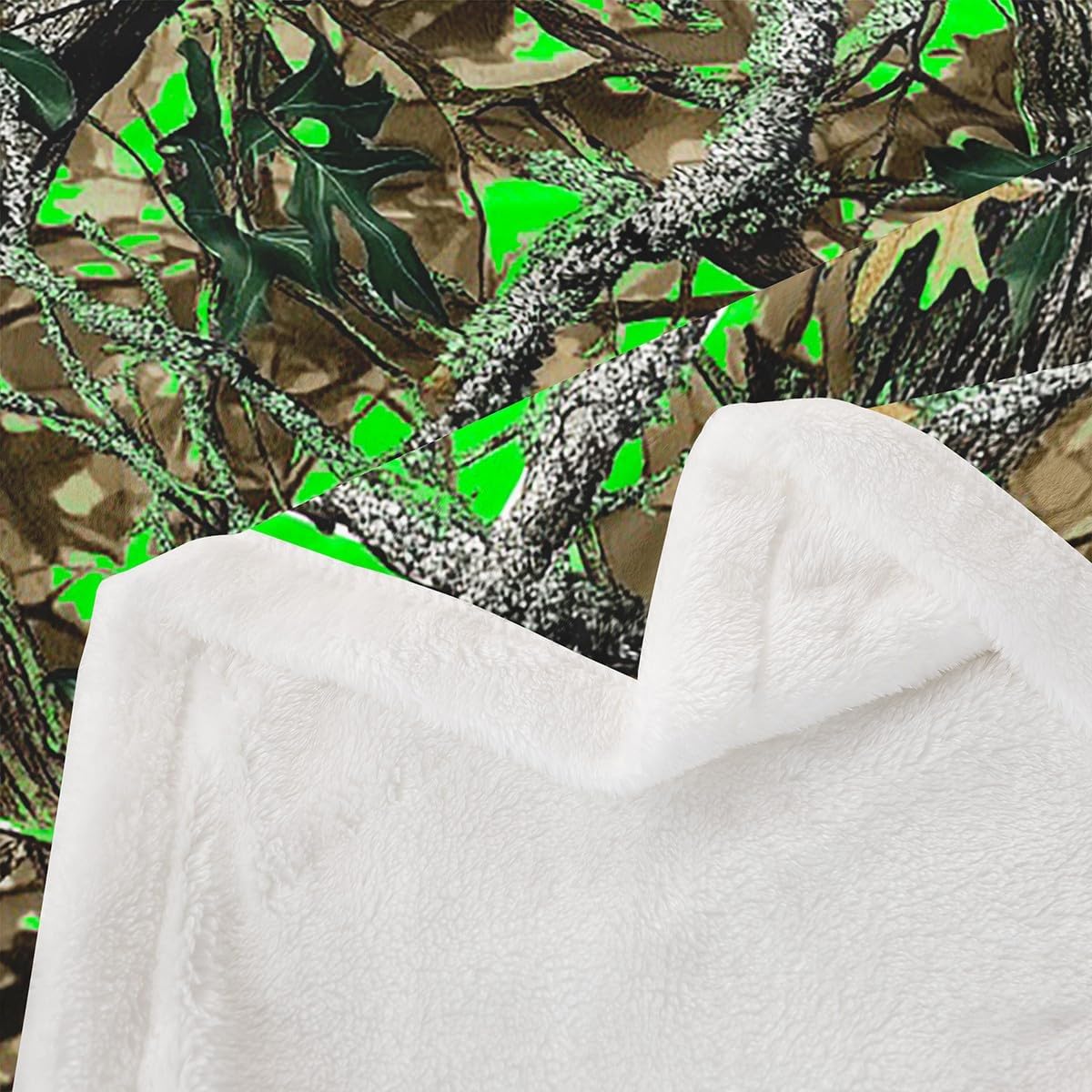 Feelyou Green Camouflage Plush Blanket Twin 60"x80" Camo Fleece Throw Blanket for Bed Sofa Couch Boys Children Military Style Tree Branches Vintage Sherpa Blanket Room Decor Botanical Fuzzy Blanket