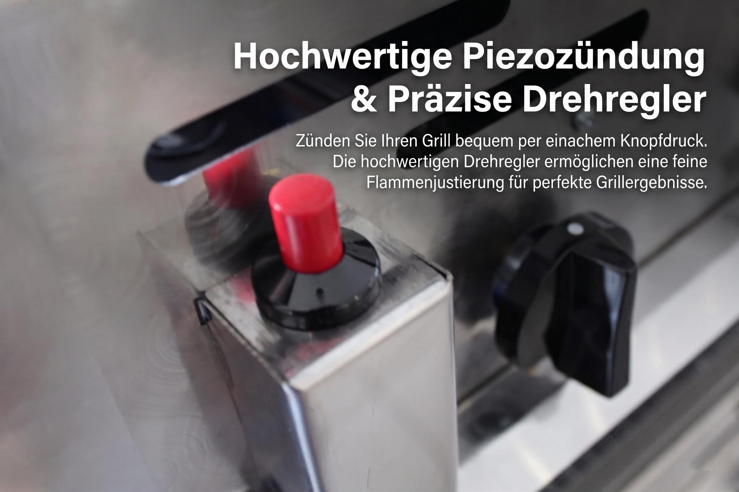 3-Flammiger Profi Gasgrill Edelstahl – stufenlos regelbarer Gastrobräter mit Gasschlauch & Druckminderer (11 kW | Grillpfanne Stahl)