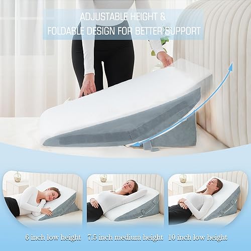 Miniatura 2 de FSCGIFE Almohada de cuña de cama para dormir de 7.5 pulgadas, almohada de cuña triangular de espuma viscoelástica ajustable para después de la