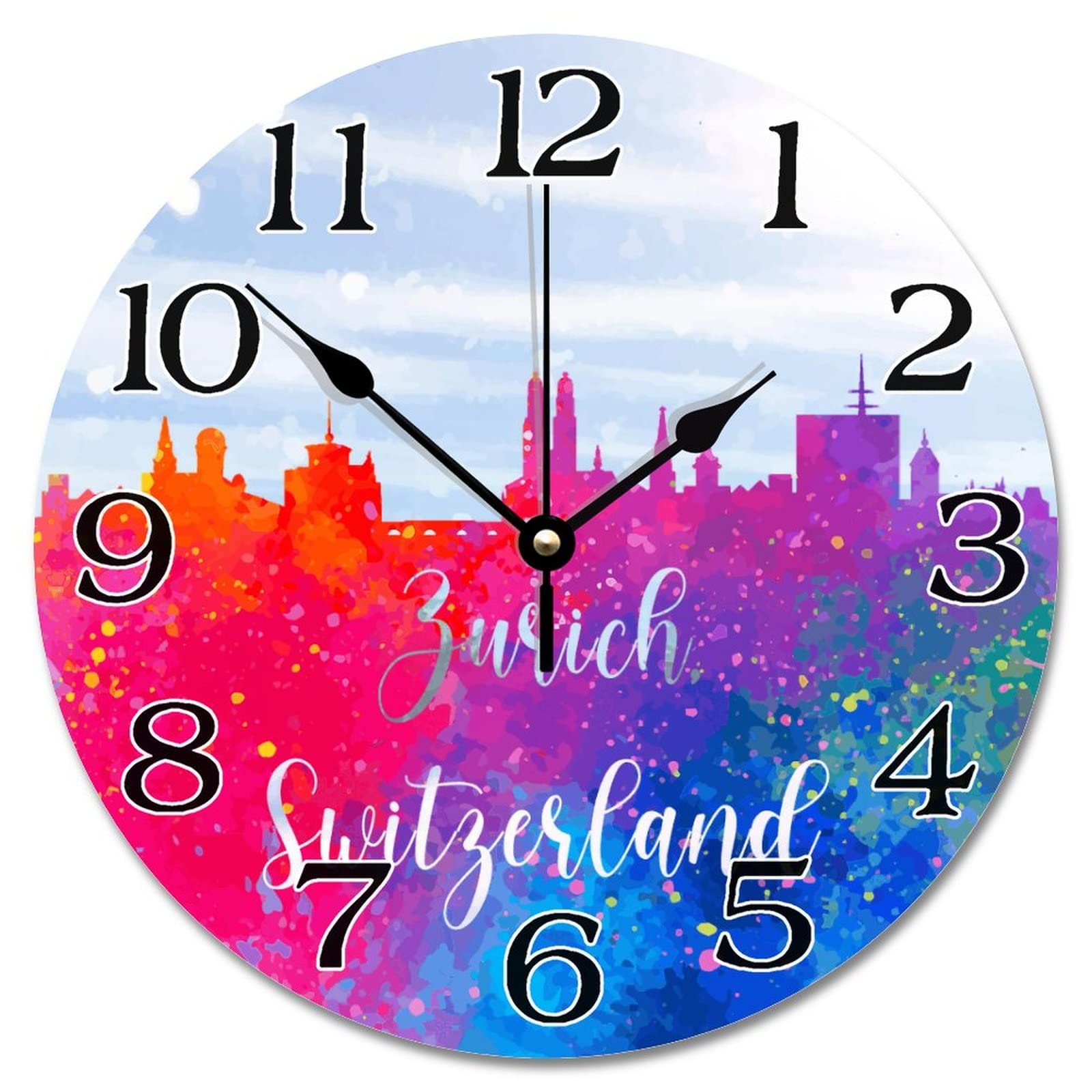 Horloge de voyage Zurich aquarelle pour une décoration murale de chambre apaisante