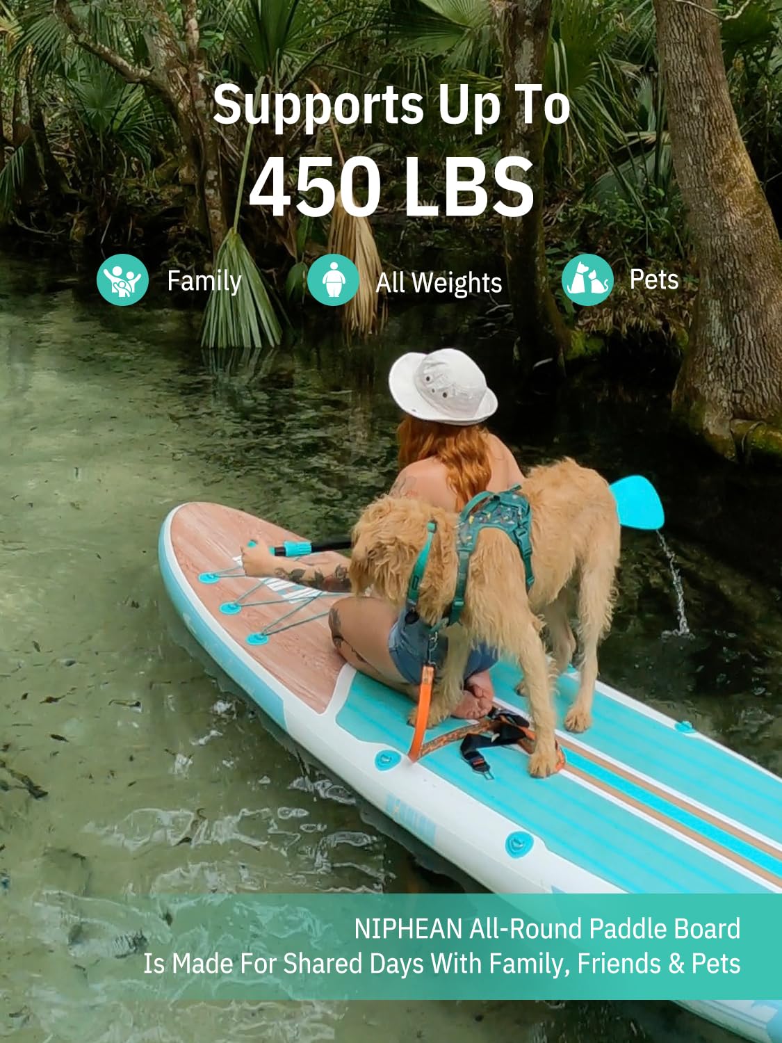 Niphean Nadmuchiwana deska SUP, ultralekka, stabilna, antypoślizgowa deska EVA, długość 320 cm, szerokość 84 cm, surfing, joga, wędkarstwo, dla początkujących