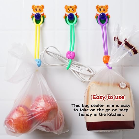 10Pcs Multi-Purpose Food Sealer, Reusable Colored Sealing Tape Elastic Cord Organizer Multi Purpose Sealer for Sealing Food Bags and Organizing Wires for All Home (CC)