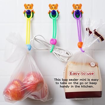 10Pcs Multi-Purpose Food Sealer, Reusable Colored Sealing Tape Elastic Cord Organizer Multi Purpose Sealer for Sealing Food Bags and Organizing Wires for All Home (CC)