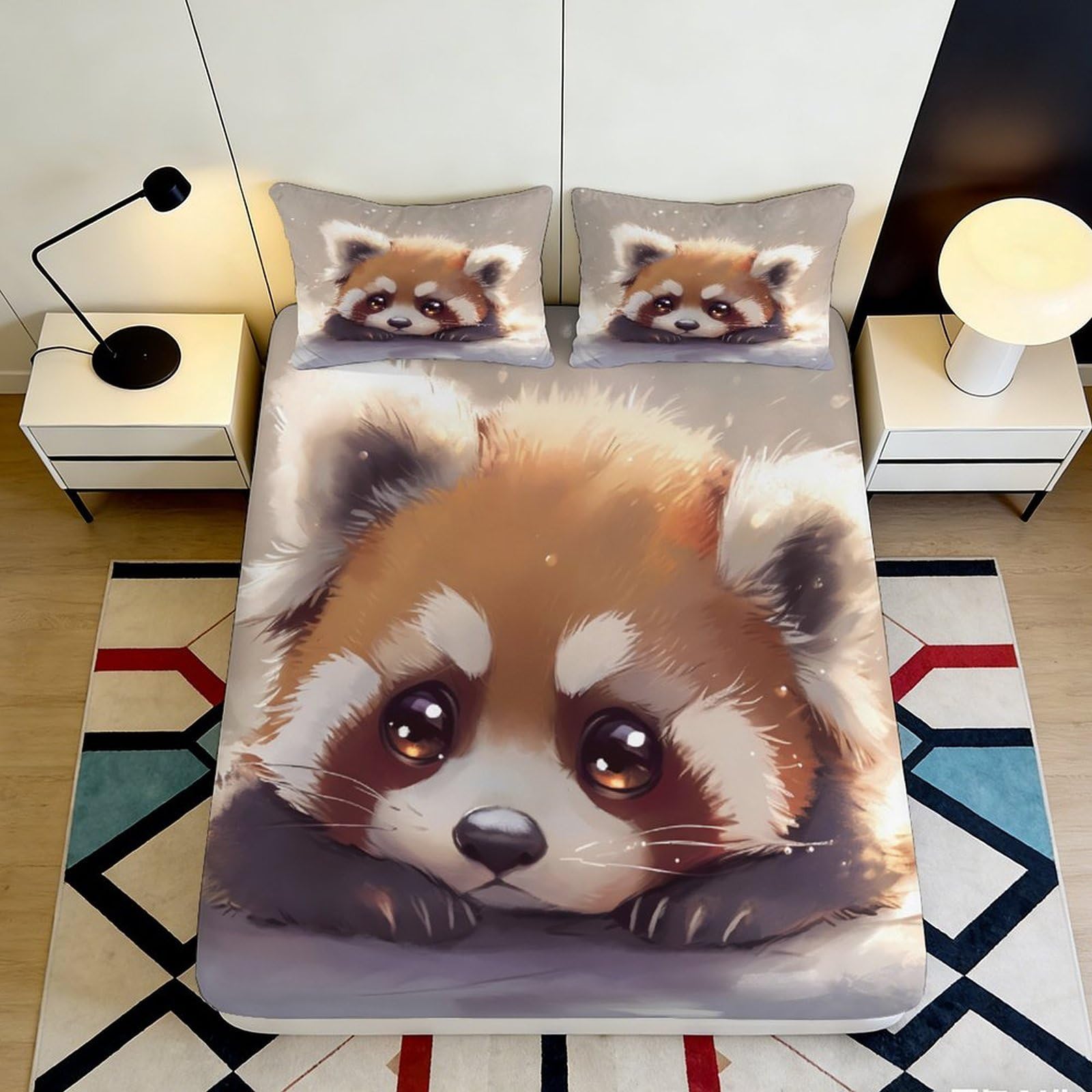3D Printed Cute Red Panda Fitted Sheet Microfiber Soft Animal Cartoon Mattress Cover for Bedroom Guest Room Dorm Decor 90x200x25cm