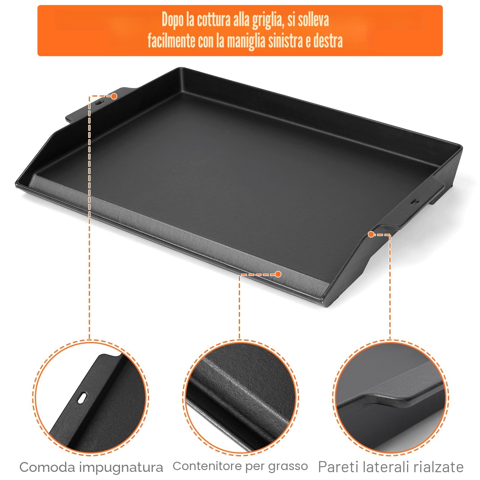 GFTIME Piastra in ghisa Plancha, 58,6 x 40,5 cm, universale, in ghisa, per barbecue a gas, a carbonella, fornelli, con rivestimento antiaderente, colore nero