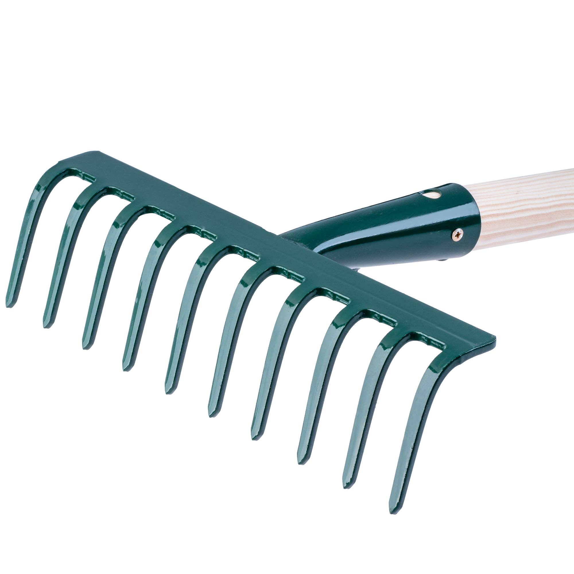 Kadax Rastrello Da Giardino In Metallo Con Manico In Legno – 16 Denti – Rastrello Piatto Per Foglie E Terreno