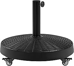 Yaheetech Parasol Stand with Wheels Round Umbrella Weight Diameter 52 cm Stable Umbrella Holder for Garden/Balcony/Beach/Pool/Deck Black