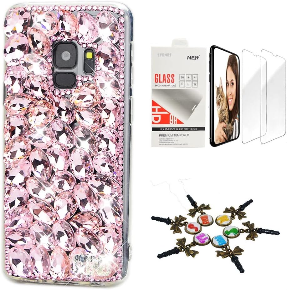 STENES Galaxy S10 Case - STYLISH - 3D Handmade Sparkle Series Bling Pretty Rhinestone Design Cover Compatible with Samsung Galaxy S10 6.1 Inch (2019 Release) with Screen Protector 2 Pack - Red&White