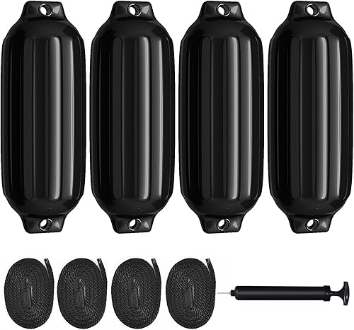 Goplus Paquete de 4 guardabarros marinos para barcos, 23 x 6.5 pulgadas27 x 8.5 pulgadas, con 4 cuerdas y 1 bomba de aire, varios tamaños y colores,