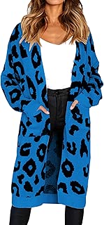 Women's Long Sleeves Leopard Print Knitting Cardigan Open Front Warm Sweater Outwear Coats with Pocket - coolthings.us