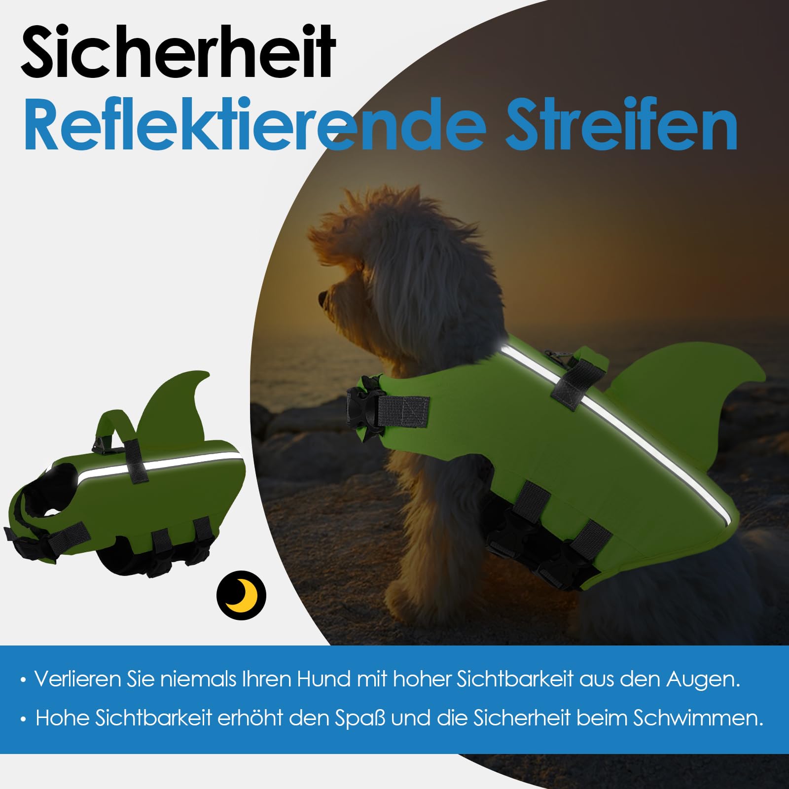 AOFITEE Gilet de Sauvetage pour Chien avec Nageoire - Réglable Gilet de Natation pour Chien Petit et Moyen Haute Flottabilité, Poignée de Sauvetage, Bandes Réfléchissantes - pour Natation, Bateau