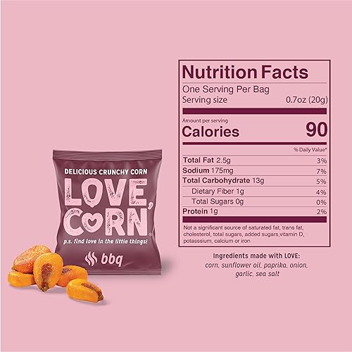 Miniatura 2 de LOVE CORN BBQ 0.7oz x 20 bolsas  Delicioso maíz crujiente  Snacks familiares saludables  Sin gluten, Kosher, sin OGM  Alternativa para papas fritas,