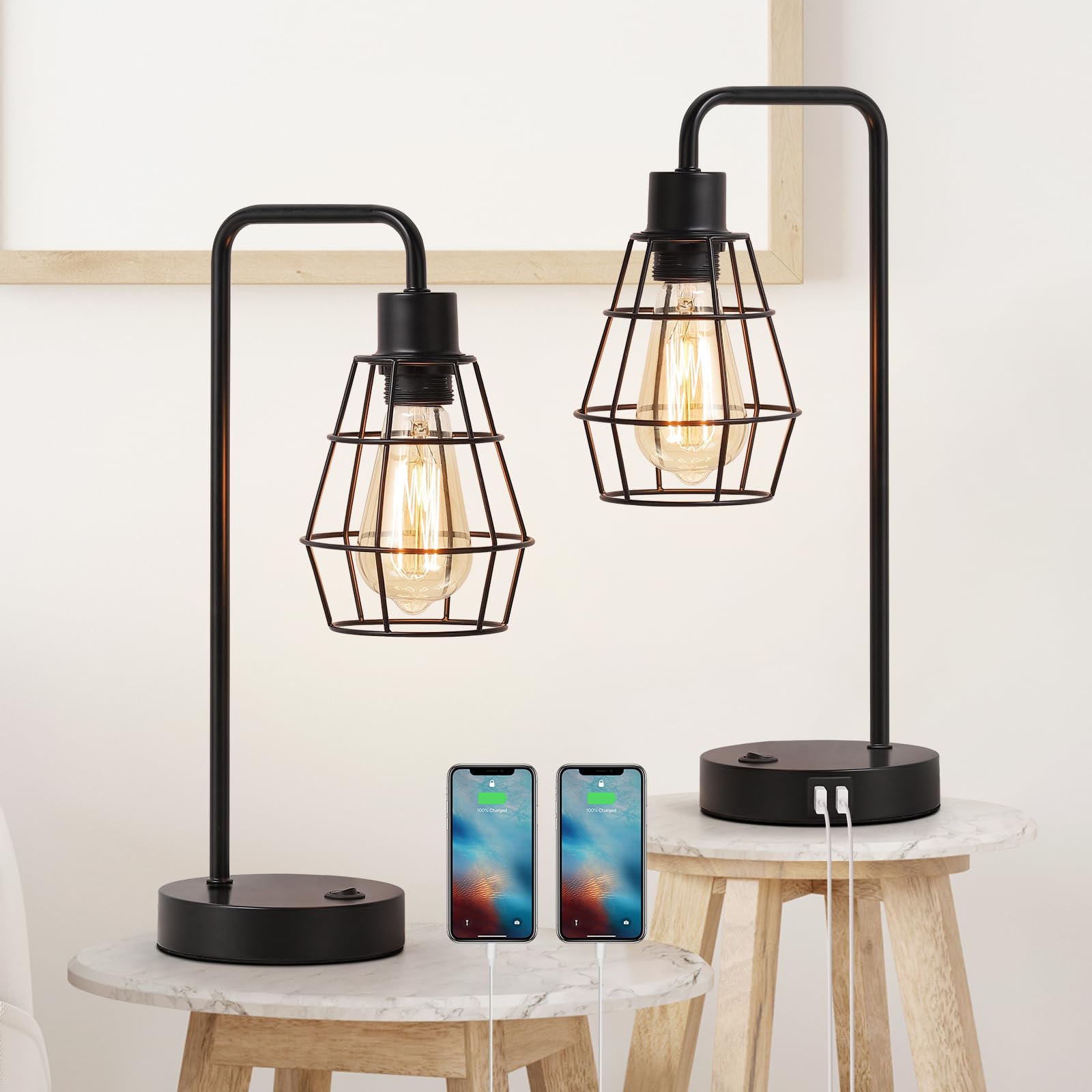 Set Di 2 Lampade Da Tavolo LIANTRAL – Design Moderno Con Paralume In Lino E Base In Legno, Attacco E27 (max 60W), Interruttore Sul Cavo, Per Camera Da Letto E Soggiorno