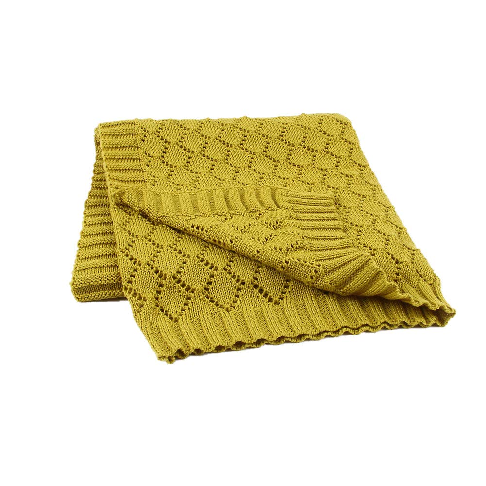 Odot Baby Soft Knit Pure Blanket for Boys and Girls, Toddler Warm Swaddle Sleeping Square Throw Blankets Knitted Unisex Patterns Pram Cot Bed Textured Sleep Blanket (80x100cm,Yellow) — image 1