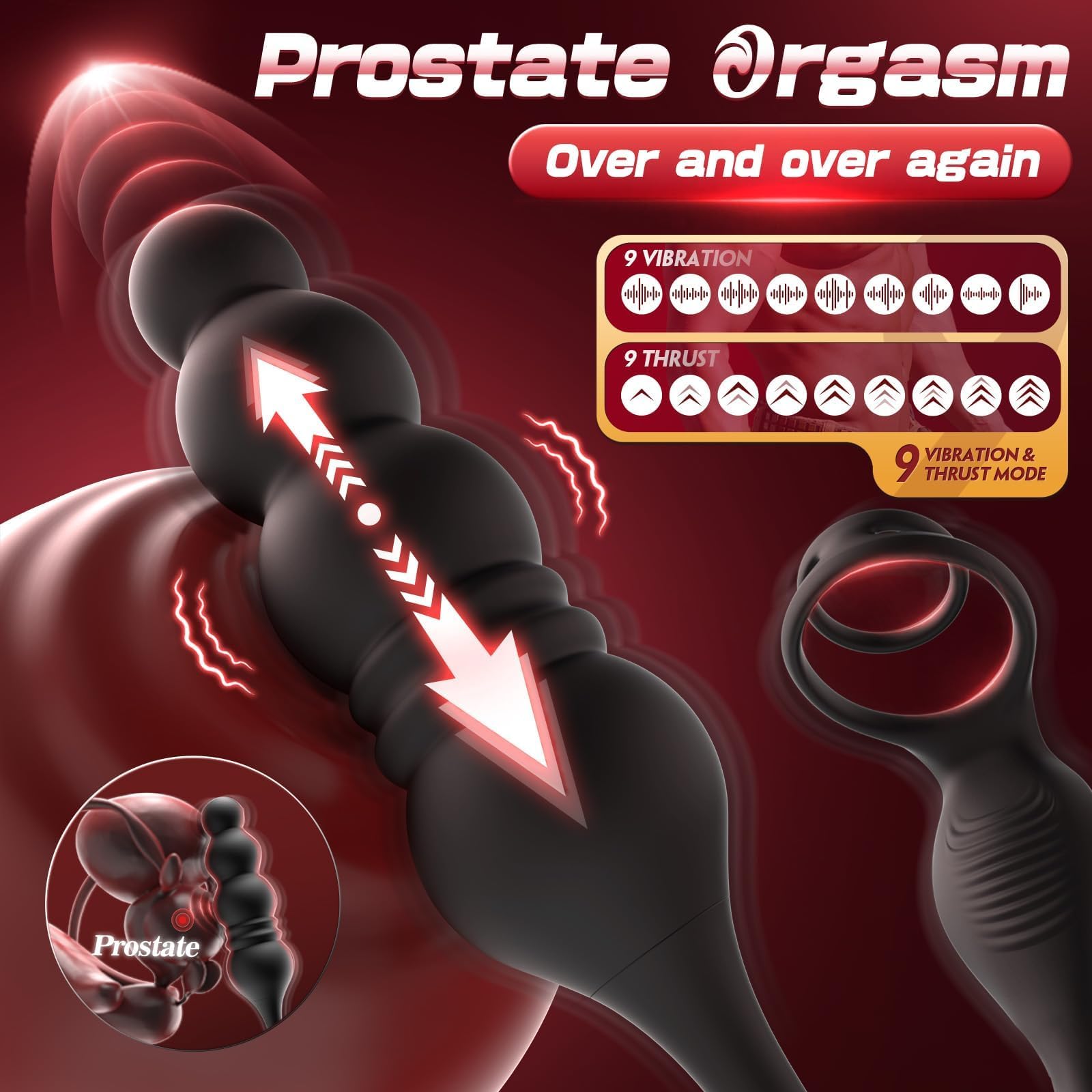 Anillo vibrador para el pene con masajeador de próstata, tapón anal,vibrador de próstata,juguetes para adultos,juguetes anales, tapón anal vibrador con control remoto por,10modos de vibración
