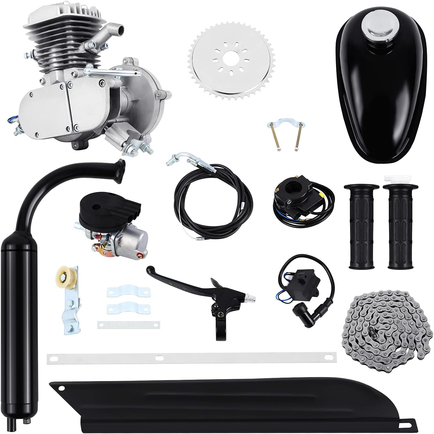 2 Stroke Motor Conversion Kit Pedal Cycle Petrol Gas Motorized Engine Kit for Motorized Bike (Sliver, 80CC)