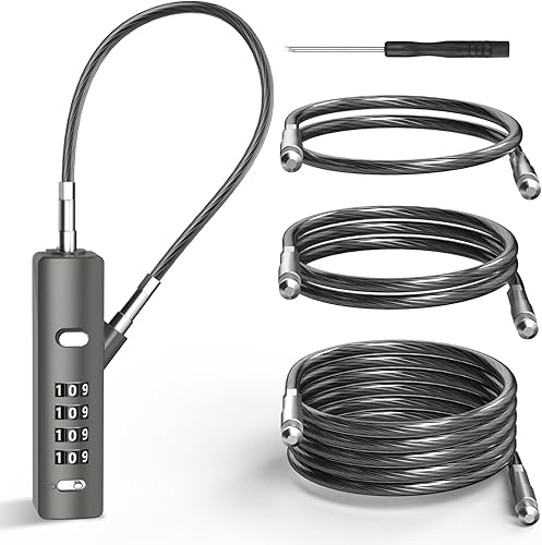 Candado de cable combinado de 4 dígitos con 3 cables de acero (9"24"47")  reinicio seguro solo con el código actual  para bicicleta, equipaje,