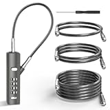 4-Digit Combination Cable Lock with 3 Steel Cables (9"/24"/47") - Secure Reset Only with Current Code - for Bike, Luggage, Gate, Shed, Cabinet - Gun Grey, 1 Pack