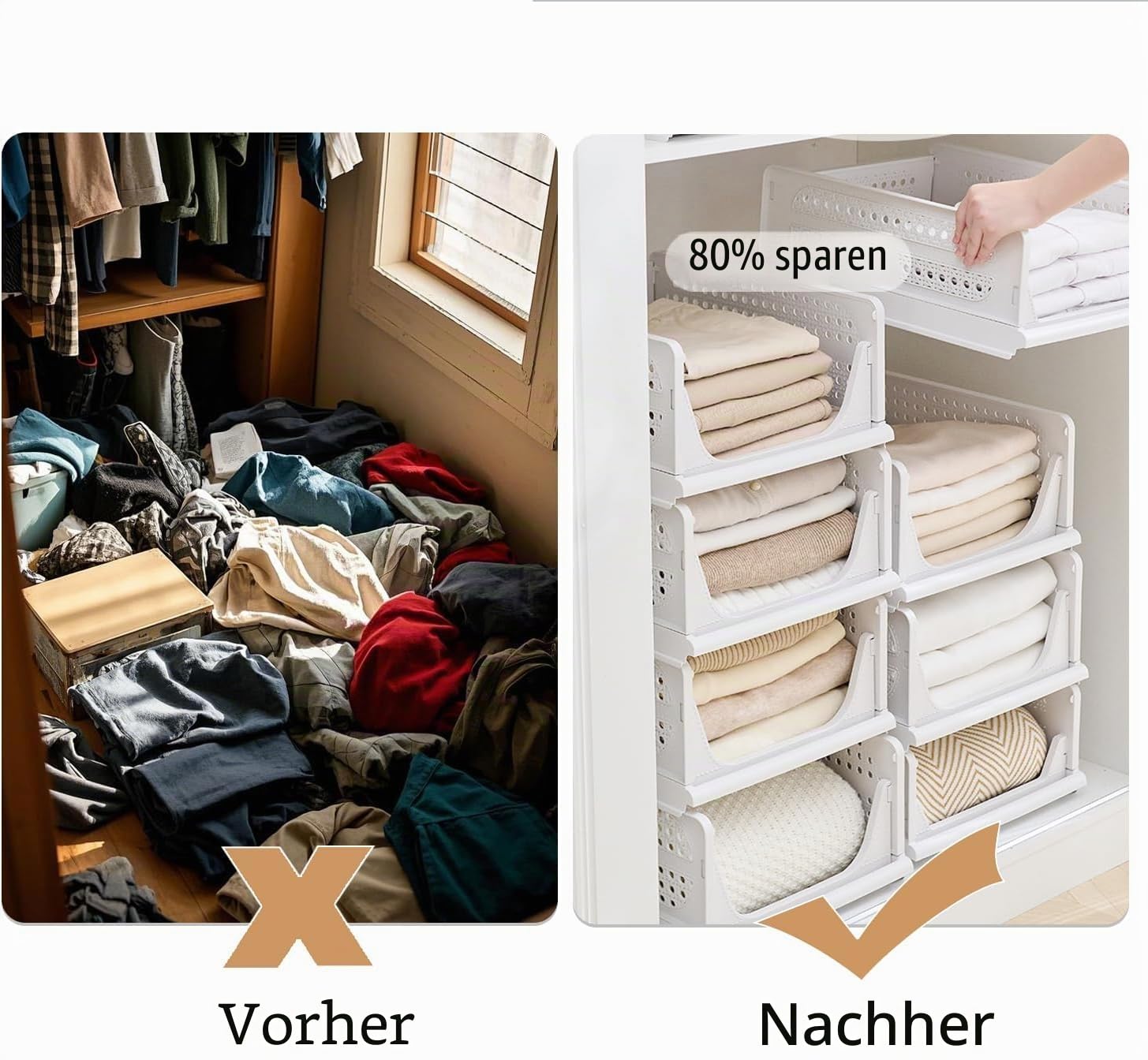 RMAN 6 Stück Kleiderschrank Organizer Faltbare Stapelbar Schrank Organizer | Schubladenboxen, Aufbewahrungsboxen, Unterwäsche, Socken, Kleidung, Weiß