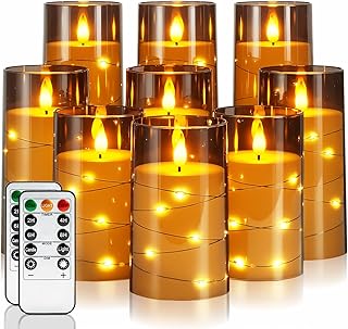 Homemory 9 Pcs Flameless Candles with Embedded Star String Fairy Lights,...