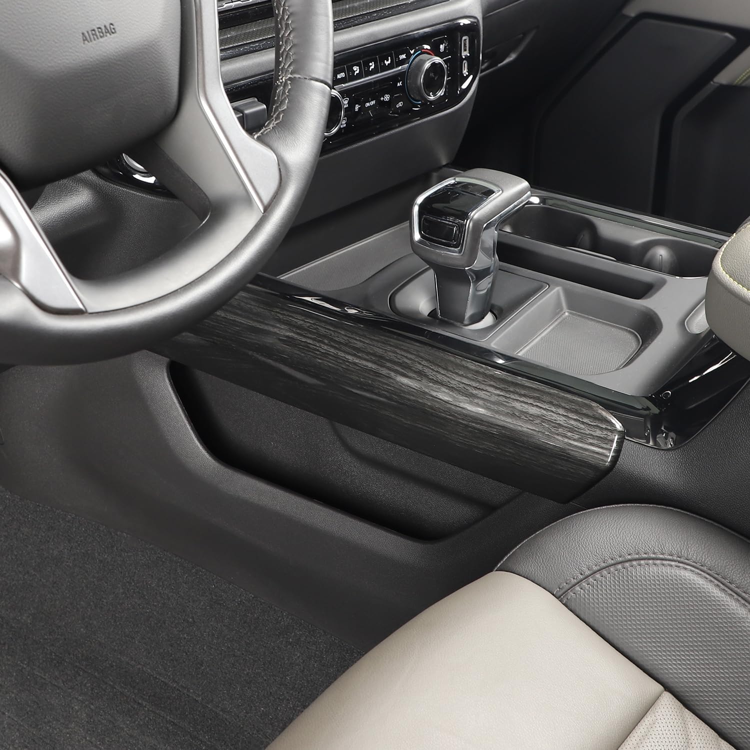 RT-TCZ for Silverado Center Console Side Panel Trim Compatible with Chevy Silverado 2022 2023 Black Wood Grain Interior Accessories 2pcs