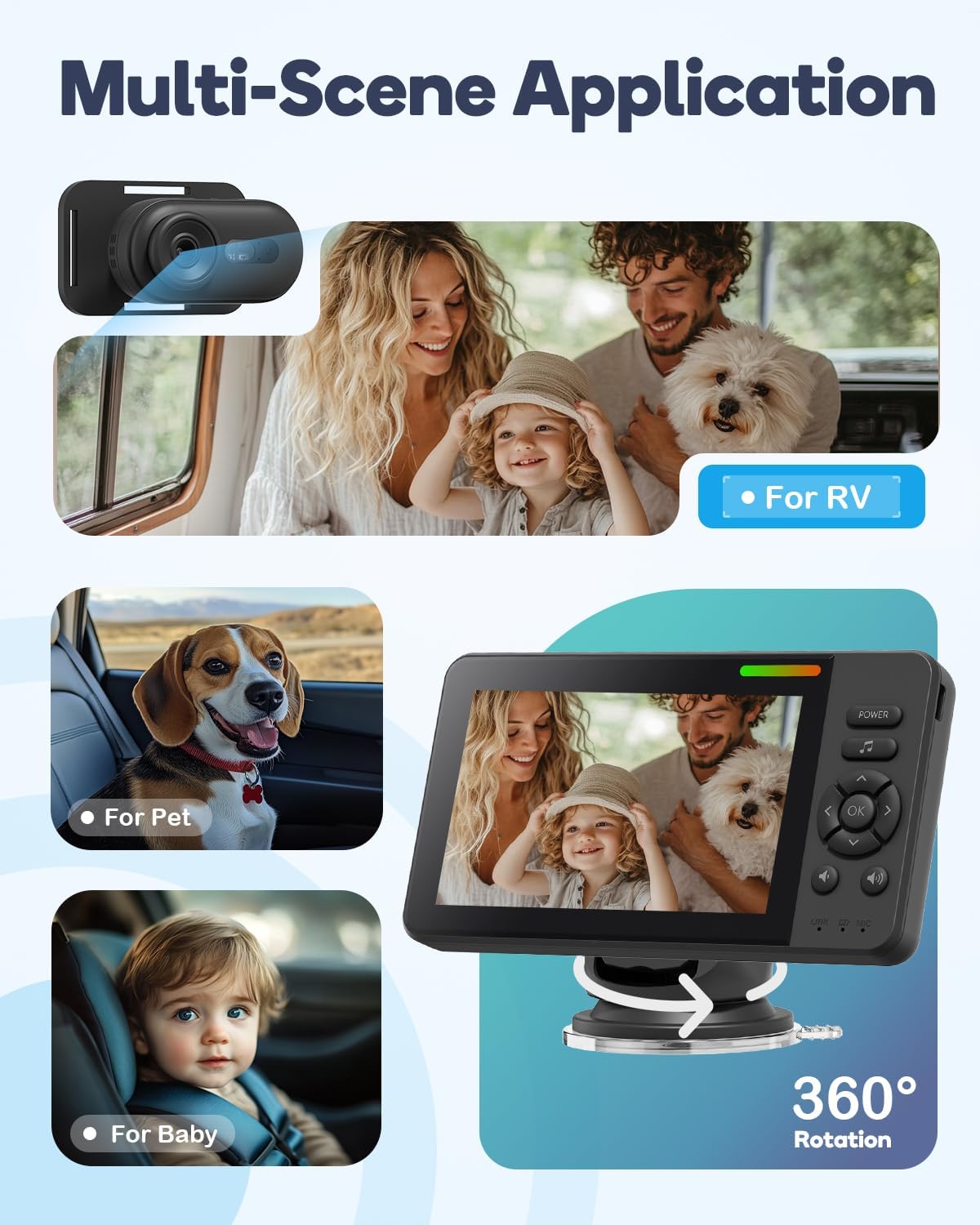 Wireless Baby Car Camera, Car Baby Monitor No Wi-Fi Needed with HD 1080P Night Vision Display Adjustable Lens, Easy Install Backseat Camera for Kids, Newborns Travel Essentials Gifts