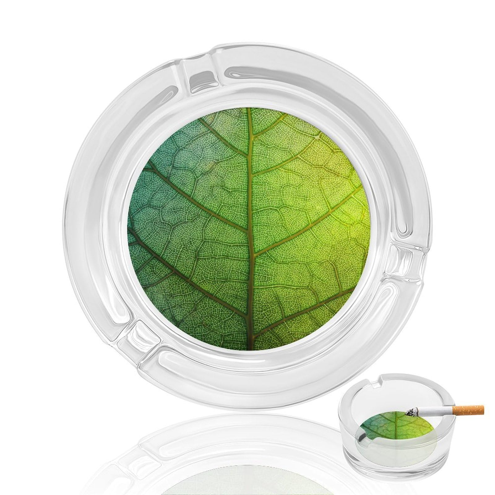 Green Detailed Leaf Texture Glass Ashtray for Cigarettes Portable Decorative Ash Trays for Home Office Decor