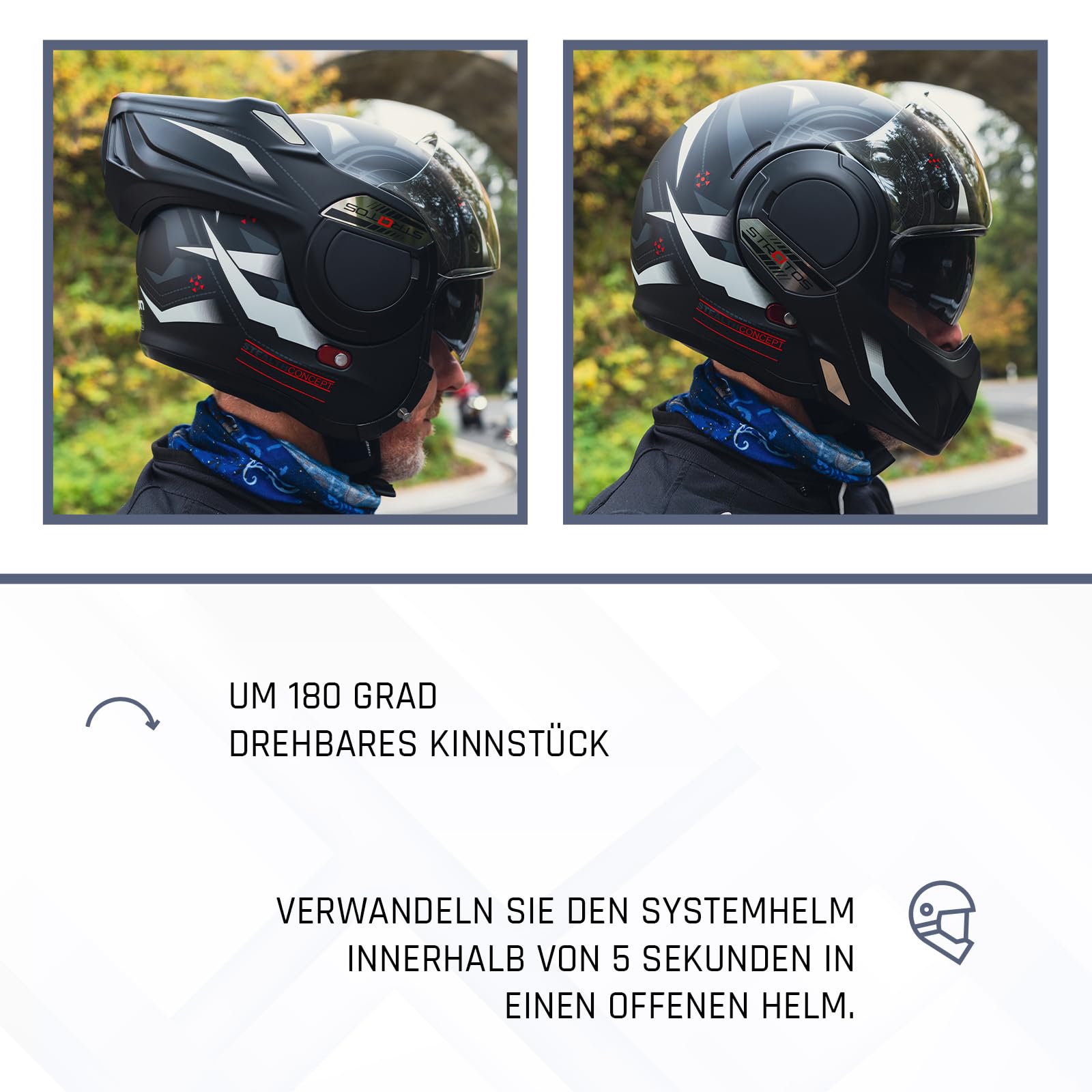 BEON Stratos Motorradhelm - Systemhelm Klapphelme mit Visier und Sonnenblende - Rollerhelm Sonnenblende - Motorrad Helm Damen & Herren - Integralhelm 180° Klappbar - Anti-Kratz-Visier - XL