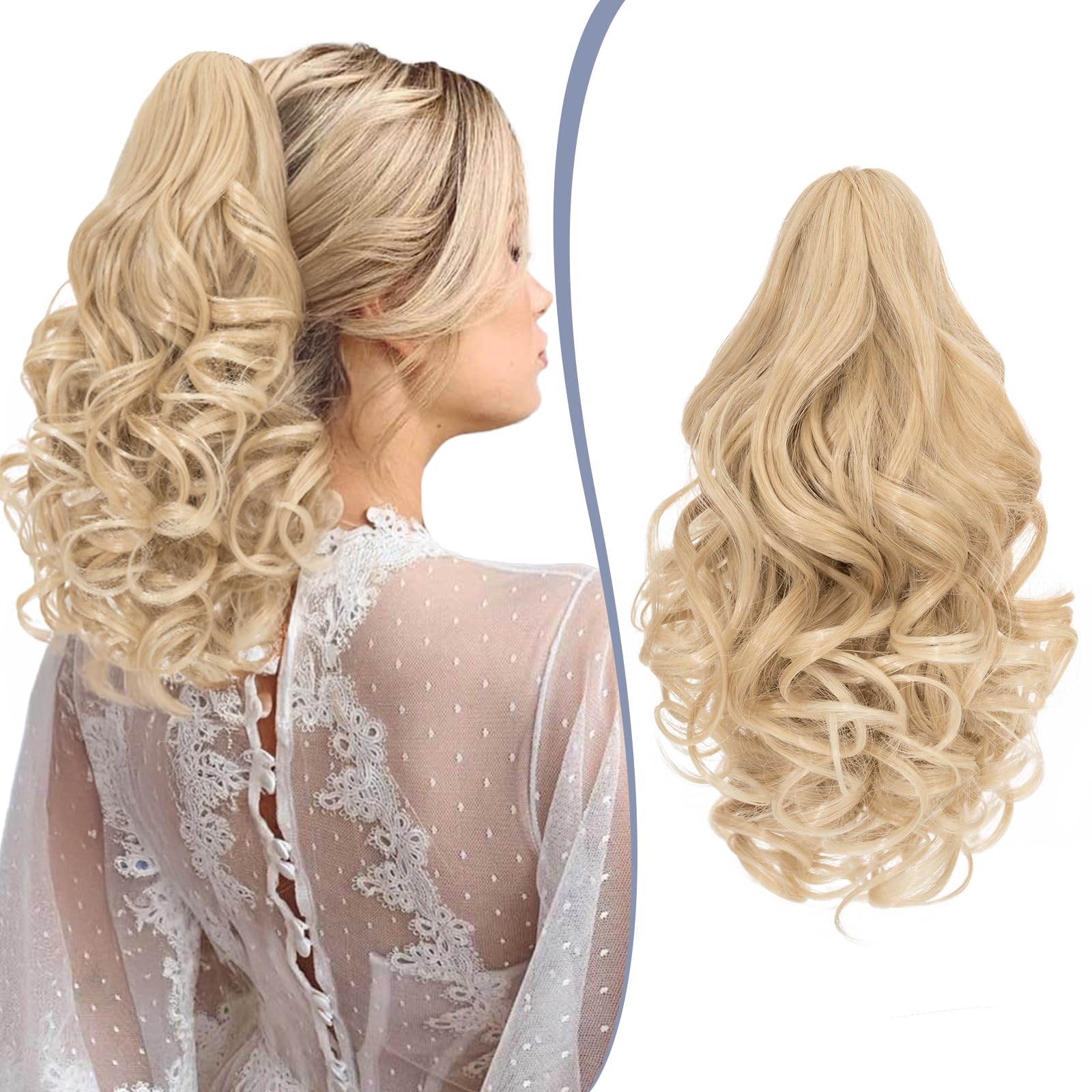 TESS Claw On Ponytail Extension Matte Material 14 Inch/37cm Curly Wavy Clip In Pony tail Synthetic Hairpiece