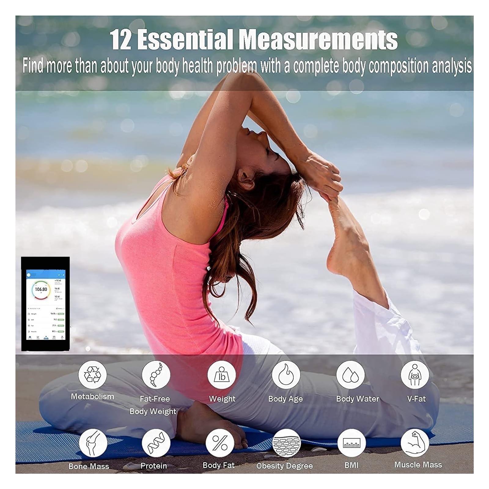 Balance De Graisse Corporelle Bluetooth Balance IMC Balances Électroniques Intelligentes Balance De Poids De Salle De Bain Numérique LCD Analyseur De Composition Corporelle(Rose gold)