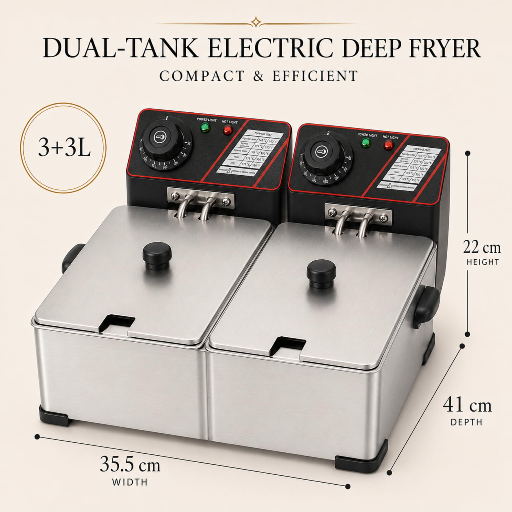 Professionelle Elektrische Fritteuse 2x3 Liter Doppelfritteuse | Edelstahl, 2 Herausnehmbare Frittierkörbe, Temperaturregler, Doppelbecken, Für Imbiss, Küche und Gastronomie