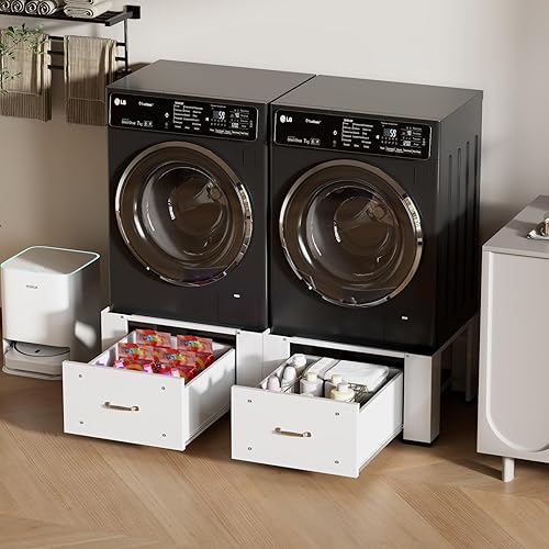Miniatura 7 de Paquete de 2 pedestales de lavandería con cajones, 25.2 pulgadas de largo x 21.5 pulgadas de ancho x 12.6 pulgadas de alto, pedestales de lavadora