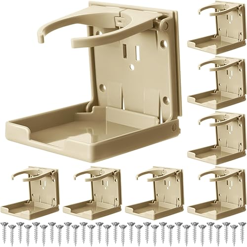 Miniatura 8 de Tioncy Paquete de 8 portavasos ajustables plegables con tornillos, soporte universal de plástico montado en la pared para botellas de bebidas de