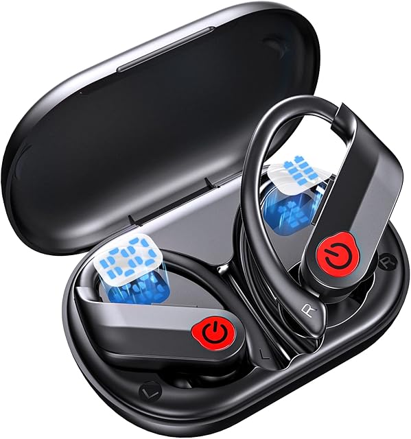 Wireless Earbuds Bluetooth 5.3 Headphones Sports, in Ear Bluetooth Ear buds with Dual LED Display Wireless Headphones 120H Playtime HiFi Stereo Waterproof Wireless Earphones with Earhook for Workout