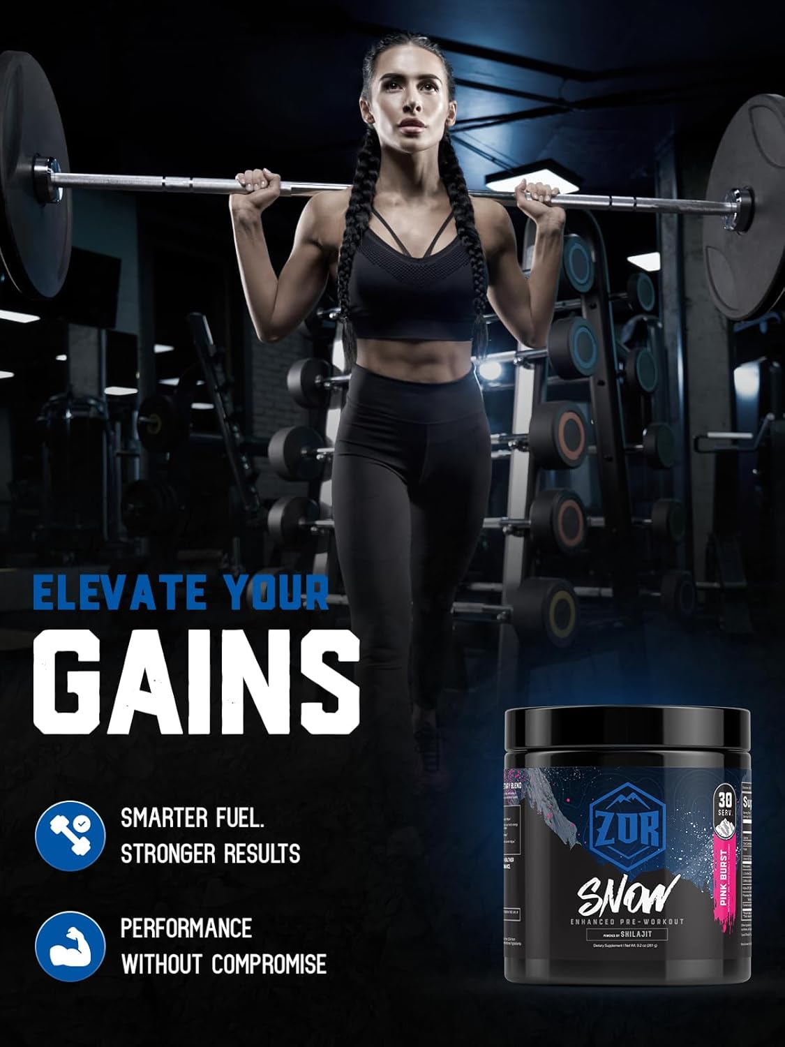 ZOR Snow Pre Workout Powder with Shilajit – Energy & Focus Formula with Beta-Alanine, Citrulline Malate, Alpha GPC & 269mg Caffeine, Sugarfree Preworkout for Men & Women – 30 Servings (Pink Burst)